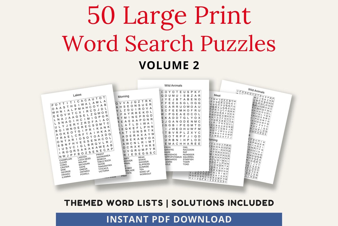 50 Large Print Word Search Puzzles for Seniors & Adults, Vol 2. - Etsy