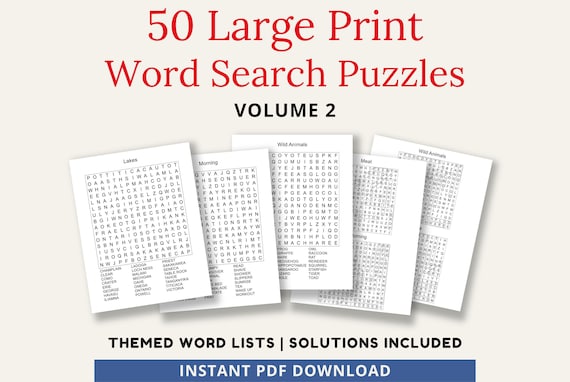 50 Large Print Word Search Puzzles for Seniors & Adults, Vol 2.