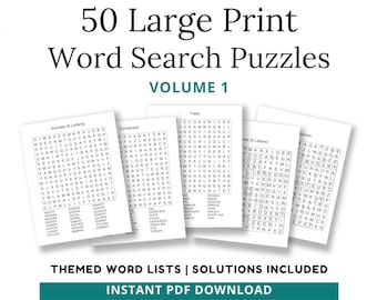 Word Search Puzzles for Adults, Large Print Game, Digital Download Printable, Vol 1