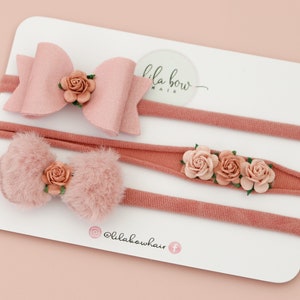 Baby Bow Headband Set – Newborn Hair Bows, Soft Stretchy Headbands, Baby Girl Gift