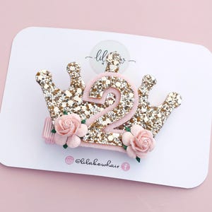 Princess Birthday Hair Crown Clip, birthday age hair clip plus matching badge option