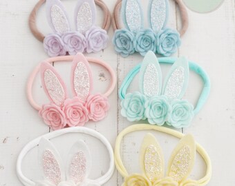 Easter Bunny Ears Headband – Floral Bunny Headband for Girls – Spring Hair Accessory – Baby & Toddler Easter Outfit Bow