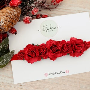 Red Flower Headband – Baby & Girls Floral Hairband, Wedding and Christmas Hair Accessory, Toddler Special Occasion Headband