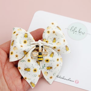 Fiocco per capelli Bumble Bee: fermaglio o cerchietto floreale estivo (3,5&quot;)
