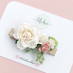 Flower girl hair piece, White and neutral pink blooms clip, Flower hair clip, floral clips, flower girl hair