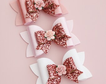 Pink Glitter Hair Bows for Girls, Vintage Boutique Baby Girl Bow Clips, Pink Bow Headband, Flower Girl Hair Accessories, Toddler Hair Bows