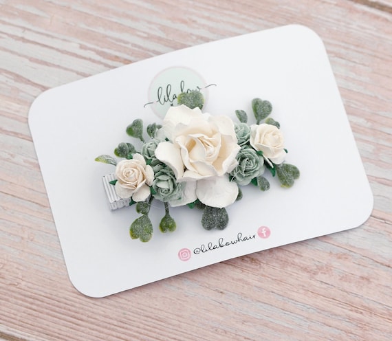 Sage Flower Hair Clip, Flower girl hair clip, wedding flower clip, junior bridesmaid