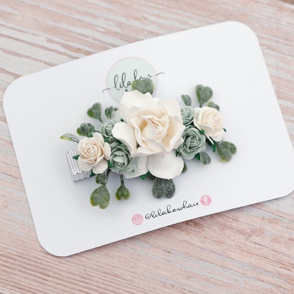 Pinza para el cabello con flor de salvia, pinza para el cabello para niña de las flores, pinza para flores de boda, dama de honor junior