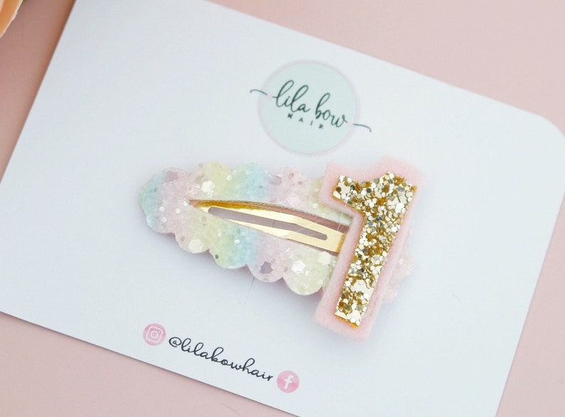 Birthday Hair Clip Rainbow Birthday Snap Clip Any Number Birthday Hair