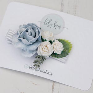 Bridal Hair Clip, Flower Girl Hairpiece, Blue  & Ivory Wedding Clip, Bridesmaid Hair Accessory