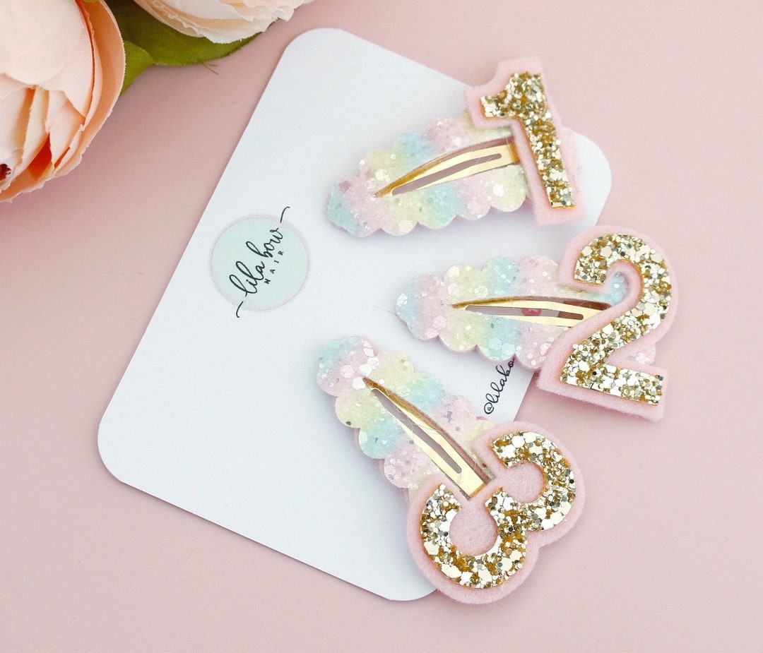 Birthday Hair Clip Rainbow Birthday Snap Clip Any Number Birthday Hair