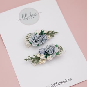 Pigtail clips, blue Flower Clip, Elegant Floral Hair Accessory for Junior Bridesmaids, Wedding Hair Clip, Flower Girl Hairpiece