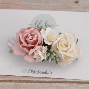 Flower girl Hair Clip, Junior Bridesmaid, Flower Girl Hairpiece, Ivory And Blush Wedding Clip, Bridesmaid Hair Accessory