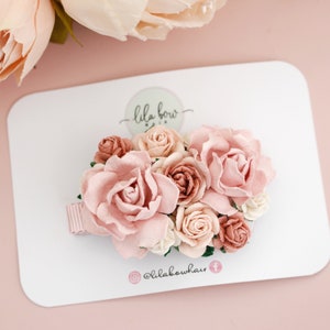 Pink flower hair clip, Flower girl hair, Bridesmaid flower clip, Wedding hair clip, flower clip