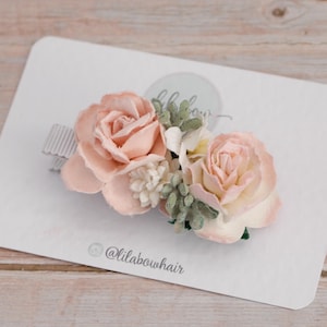 Flower girl Hair Clip, Junior Bridesmaid, Flower Girl Hairpiece, Ivory And Blush Wedding Clip, Bridesmaid Hair Accessory