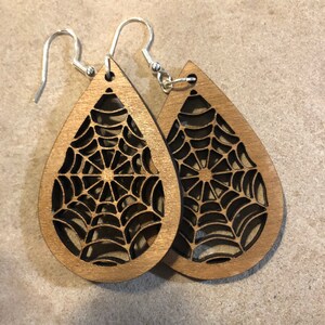 2 inch laser cut walnut plywood earrings
