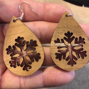 2 inch laser cut walnut plywood earrings