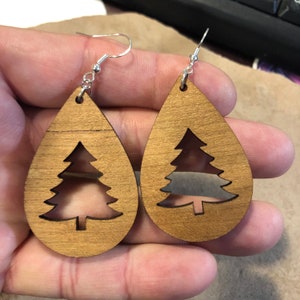 2 inch laser cut walnut plywood earrings
