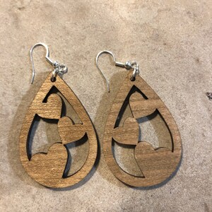 2 inch laser cut walnut plywood earrings