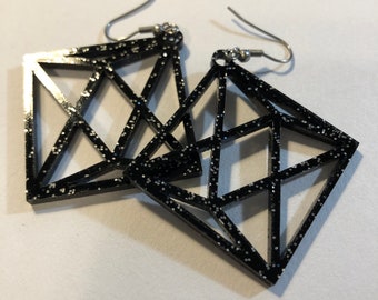 Black Glitter Laser Cut Acrylic Dangle Earrings