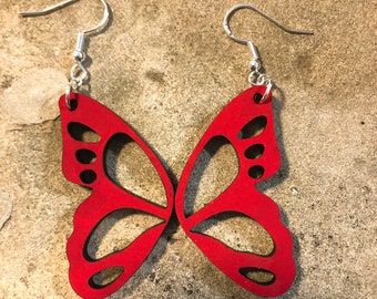 Laser cut hand painted wood earrings