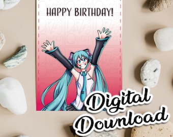 Printable Hatsune Miku Anime Birthday Card | DIGITAL DOWNLOAD