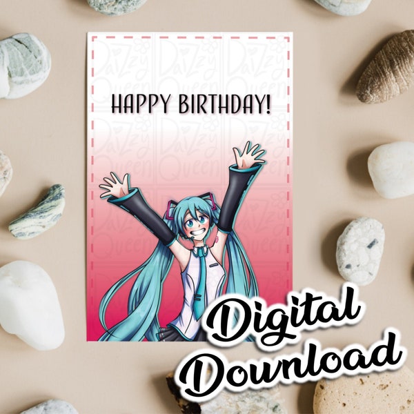 Printable Hatsune Miku Anime Birthday Card | DIGITAL DOWNLOAD