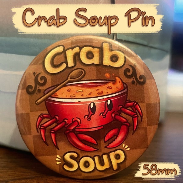 Crab Soup (Pinback Button Pin)(Digital Art)(Cute Chibi Animals)