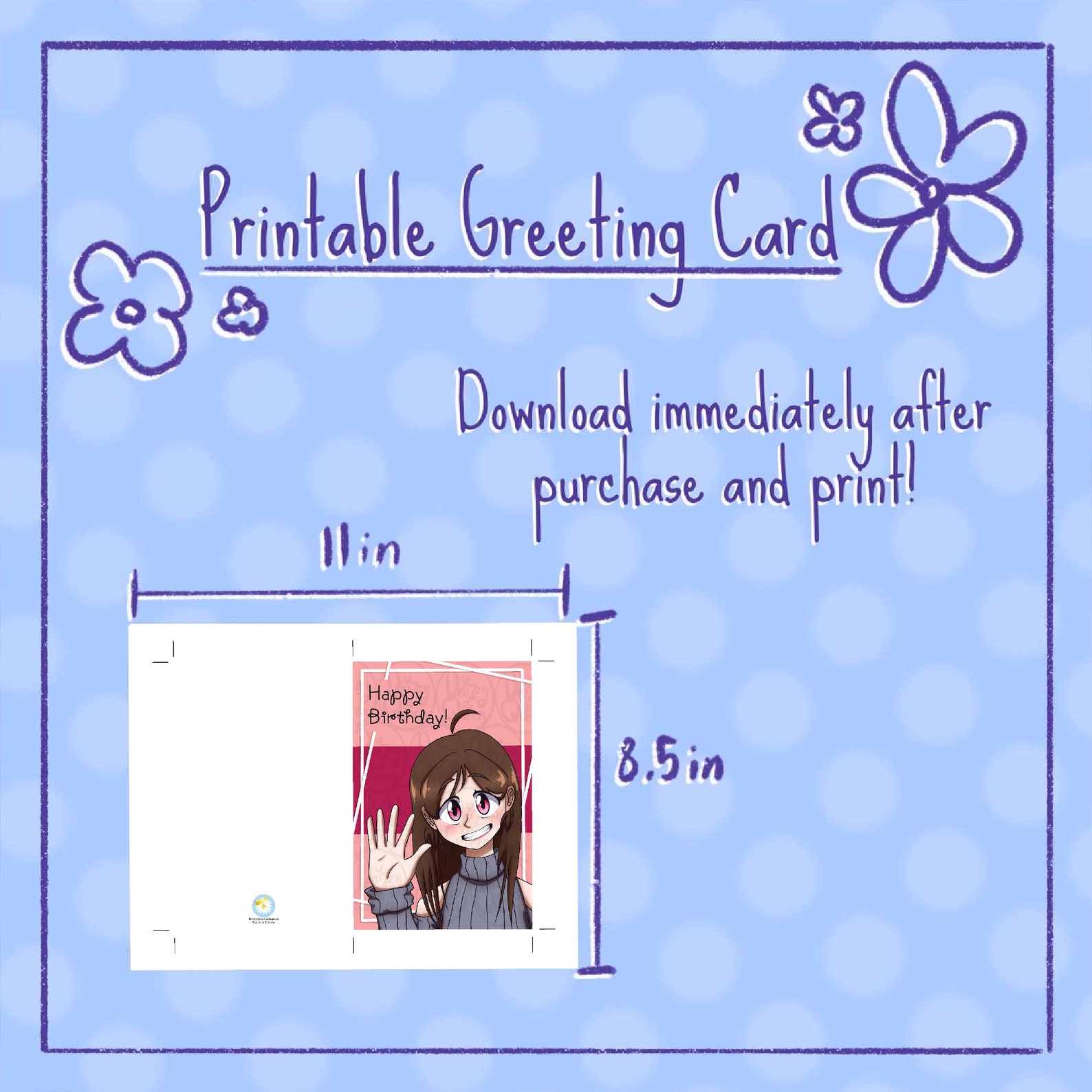 Printable Cute Anime Girl Birthday Card (download and Print) - Etsy
