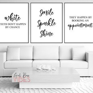 Teeth Whitening, Dental Art, Printable Wall Art, Dental Office Decor, Dental Quotes, Dental Office Print, 3pc Set, Download