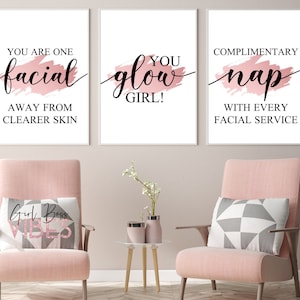 Facial Sign, Esthetician Wall Decor, Printable Wall Art 3pc Set