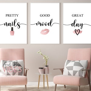 Nail Makeup Wall Decor, Set of 3 Prints, Printable Nail Salon Art