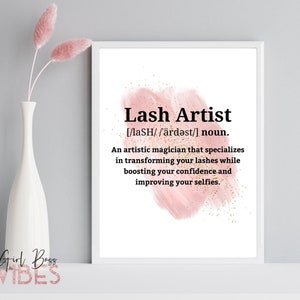 Lash Artist Definition Print, Lash Room Décor, Blush Pink Printable Wall Art, Lashes, Instant Download