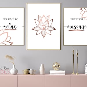 Rose Gold Massage Printable Wall Art 3 Piece Set Spa Decor, Medical Spa Art, Massage Decor, Salon Decor