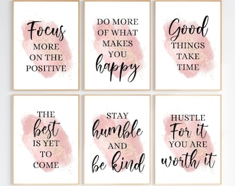 Pink Positive Quote Prints: Office Wall Art Decor (Digital Download)