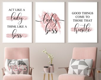 Impressions artistiques roses scintillantes Lady Boss Quotes (téléchargement numérique)