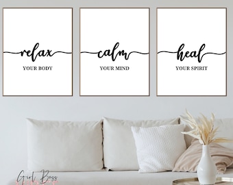 Relax Wall Decor, Set of 3, Printable Wall Art, Massage Art, Bathroom Wall Decor, Spa Décor, Massage Room Décor, Massage quotes