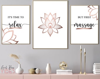 Rose Gold Massage Art, Set of 3 Massage Printable, Spa Salon Decor, Medical Spa Art, Massage Decor, Esthetician Decor, Beauty Salon Decor