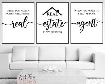 Real Estate Quotes, 3pc Set Printable Wall Art, Real Estate Posters, Funny Real Estate Slogans, Office Decor for Realtors, Instant Download