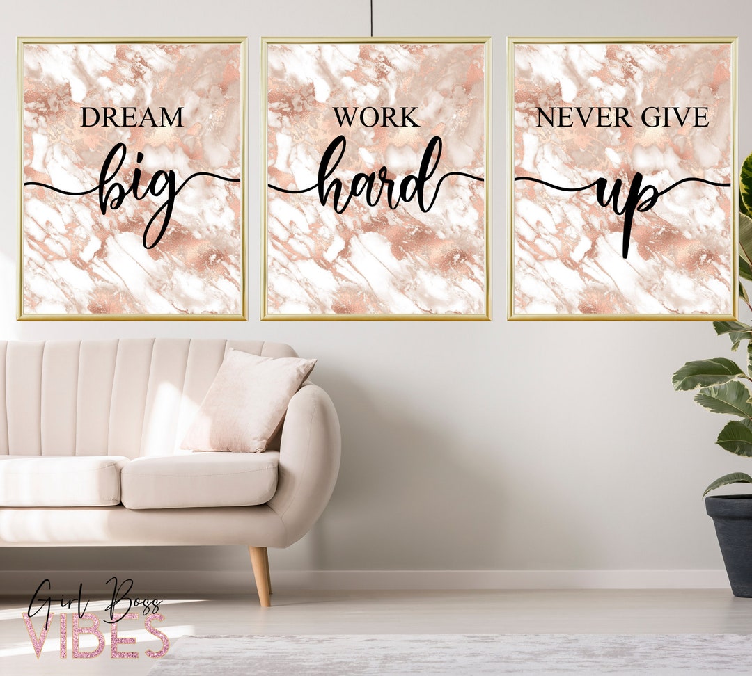 Rose Gold Marble Work Hard Dream Big Never Give Up - Etsy