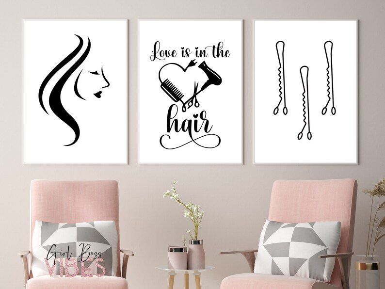 Love is in the Hair Printable Wall Art 3pc Set Hair Salon - Etsy