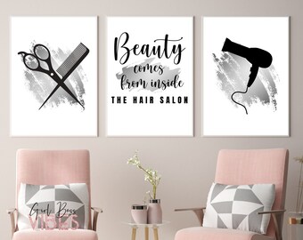 Hair Salon Decor - Printable Wall Art 3 Piece Set, Hairstylist, Beauty Salon Decor, Download