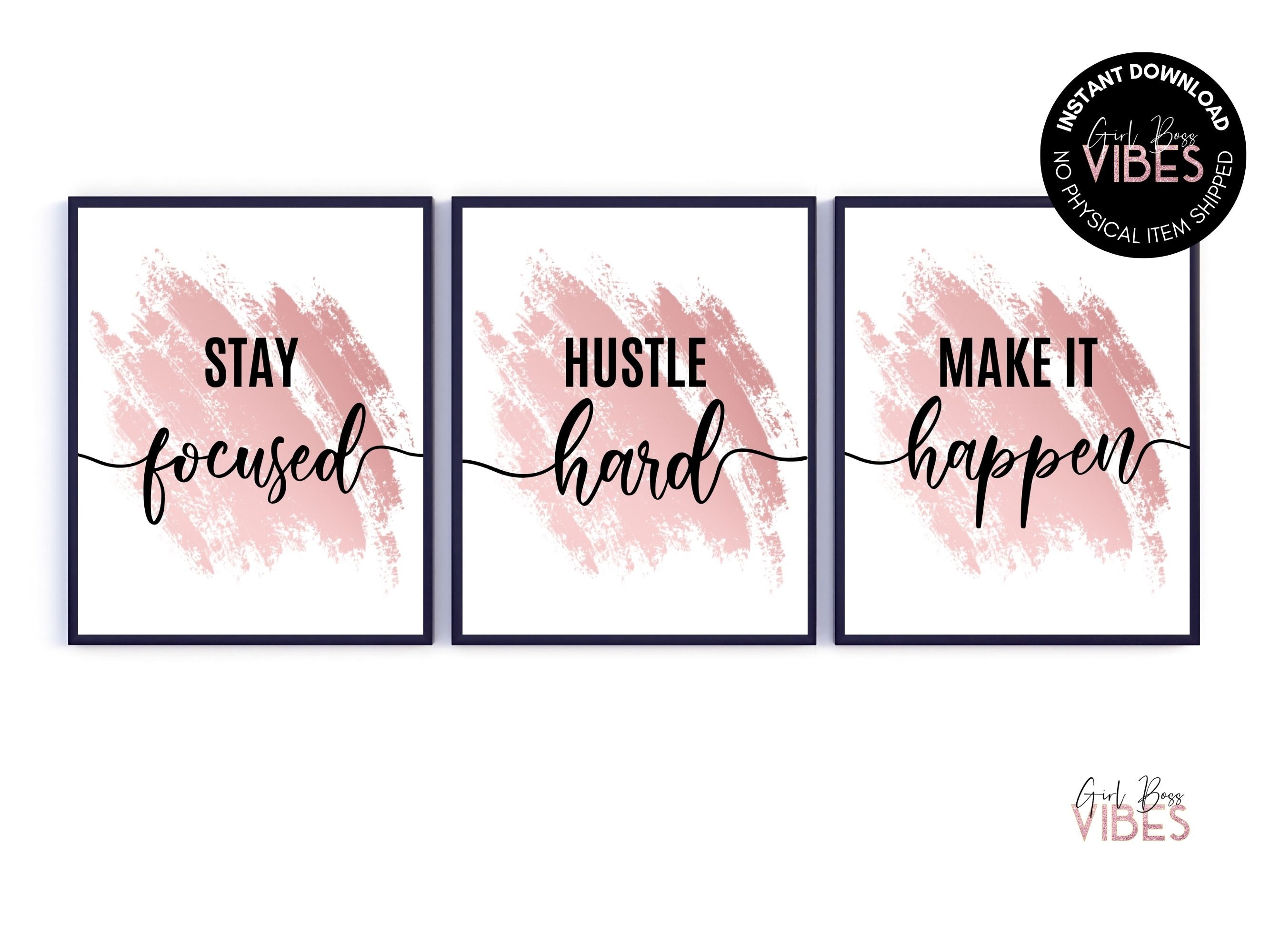 Blush Pink Motivational Quotes Print Set: Girly Office Decor (digital ...