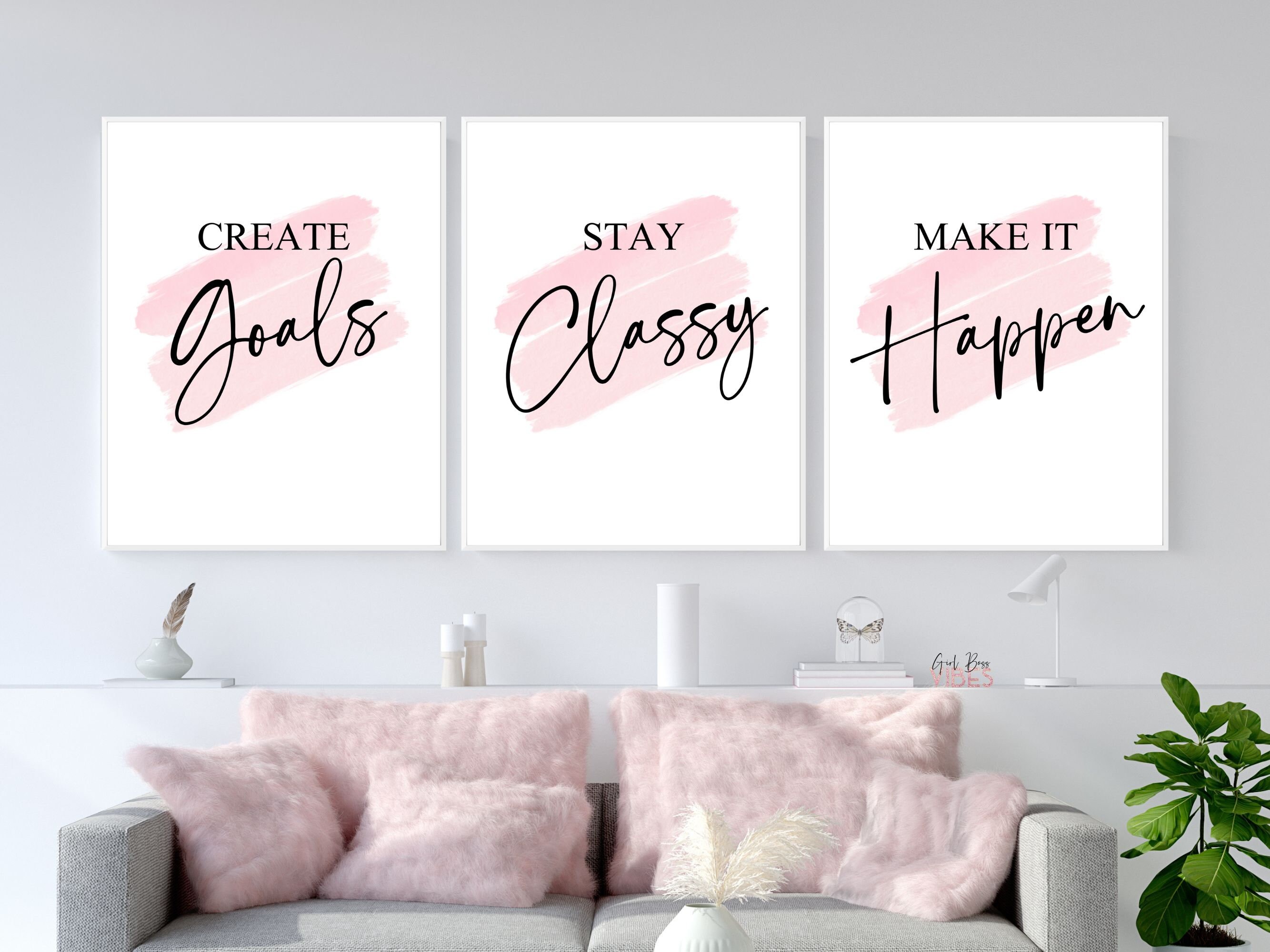 Pink Office Art: Motivational Wall Decor Printable Set (digital ...