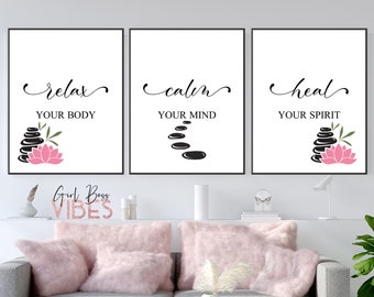 Relax Spa Wall Art Prints: Hot Stone Massage Decor (Digital Download)