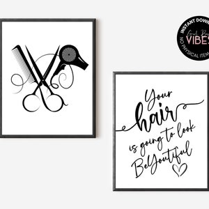 Your Hair is Going To Look BeYoutiful Printable Wall Art Set of 2, Salon Suite Decor Ideas, Hair Salon Art, Spa Wall Decor, Download