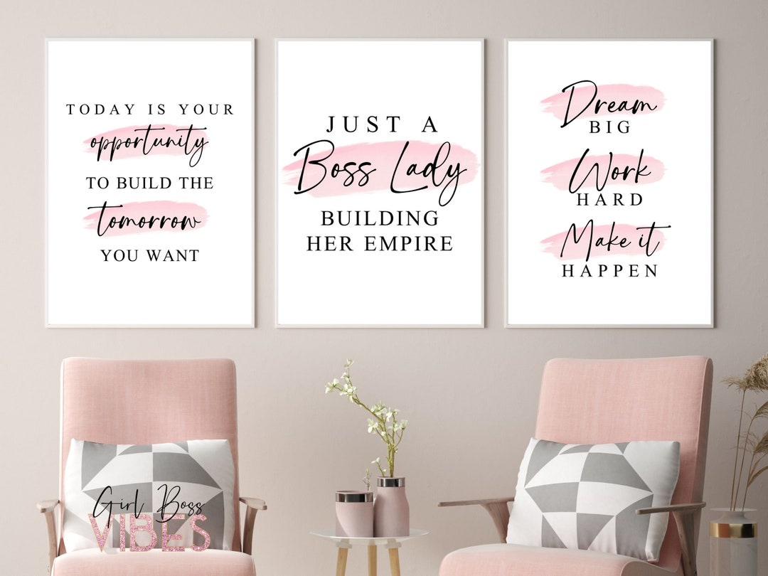 Pink Office Decor Printable Wall Art 3pc Set Download - Etsy