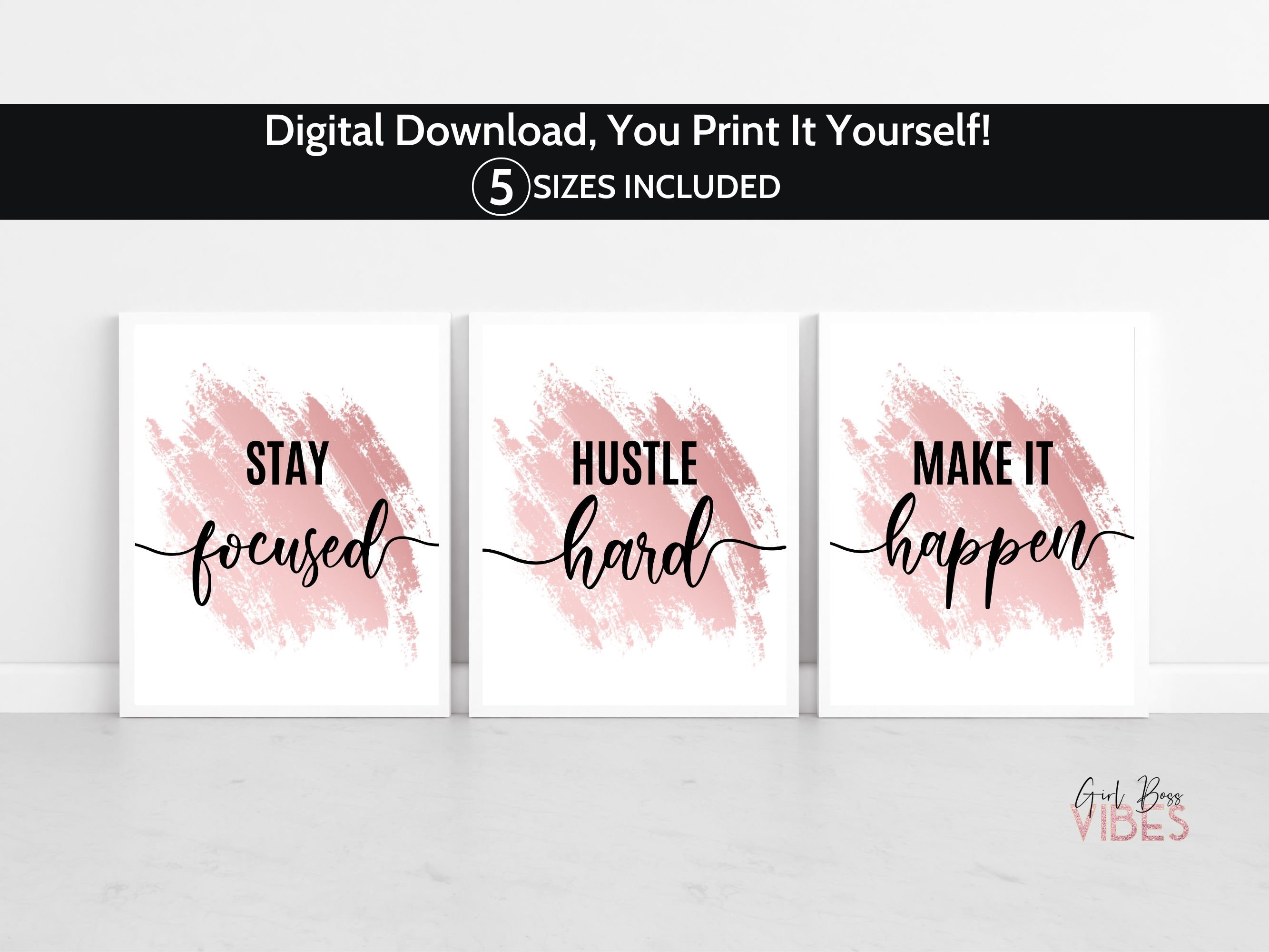 Blush Pink Motivational Quotes Print Set: Girly Office Decor (digital ...