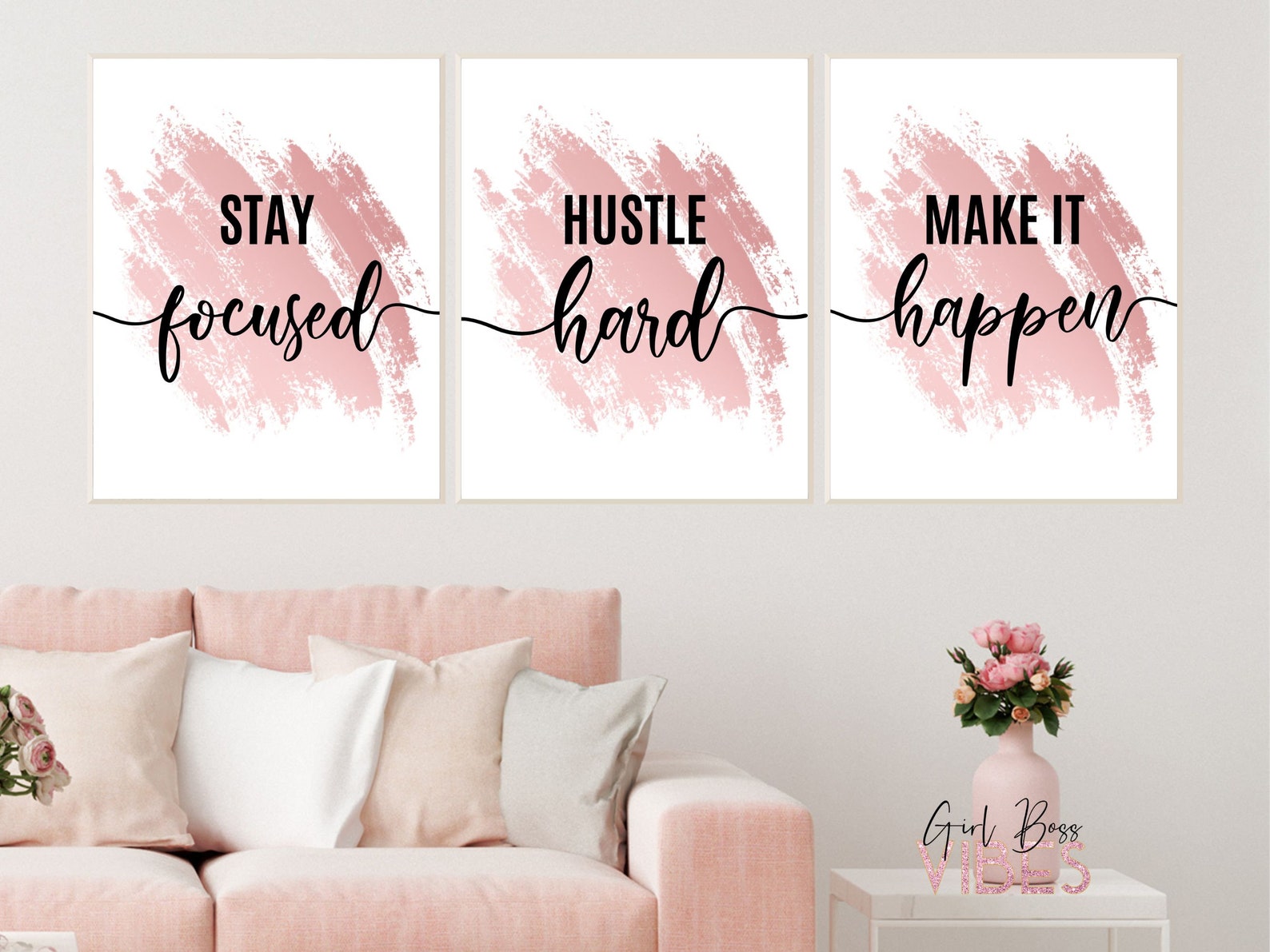 Blush Pink Motivational Quotes Print Set: Girly Office Decor (digital ...