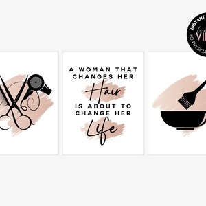 Neutral Hair Salon Signs, 3 Piece Hair Quote, Hairdressing Scissors, Beauty Salon Wall Art, Download